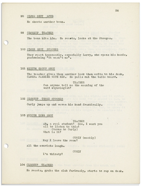 Moe Howard's Personally Owned Script for the 1946 Three Stooges Film ''Beer Barrel Polecats''